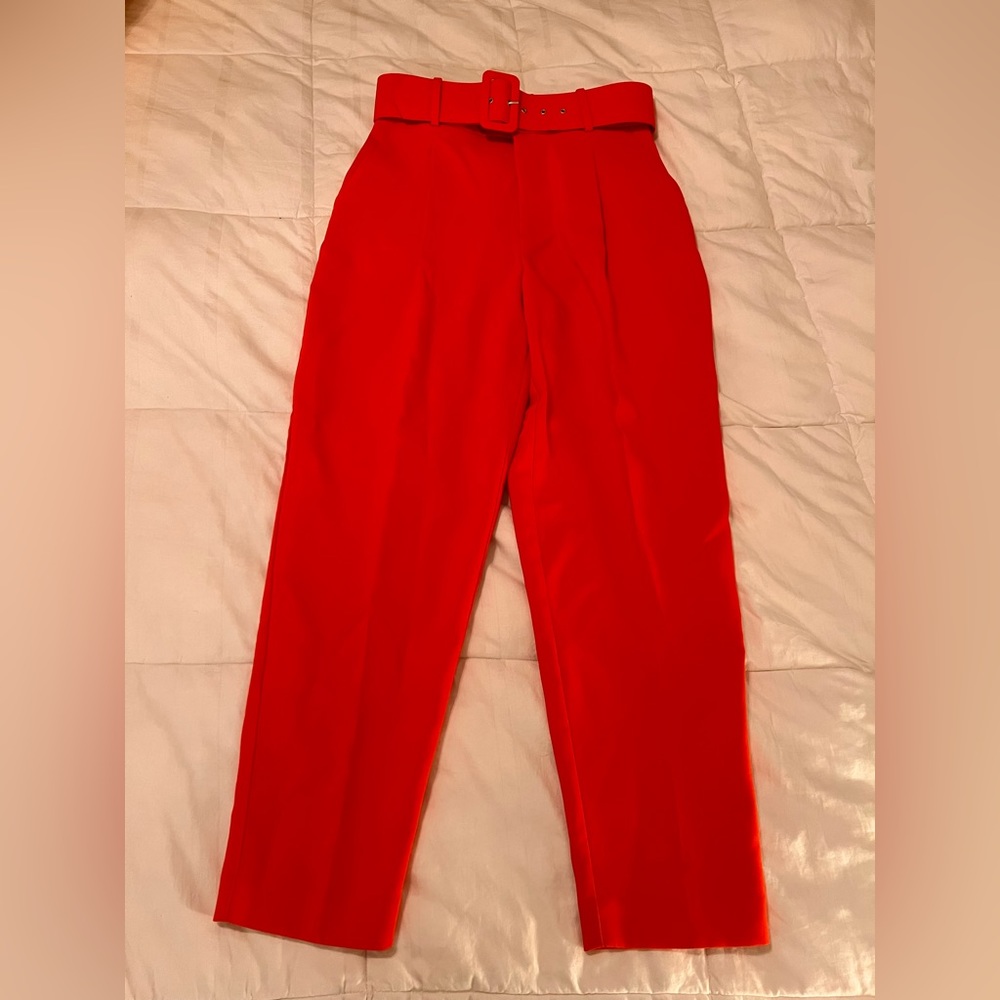Brand New ZARA high waisted, red trouser pants with belt.